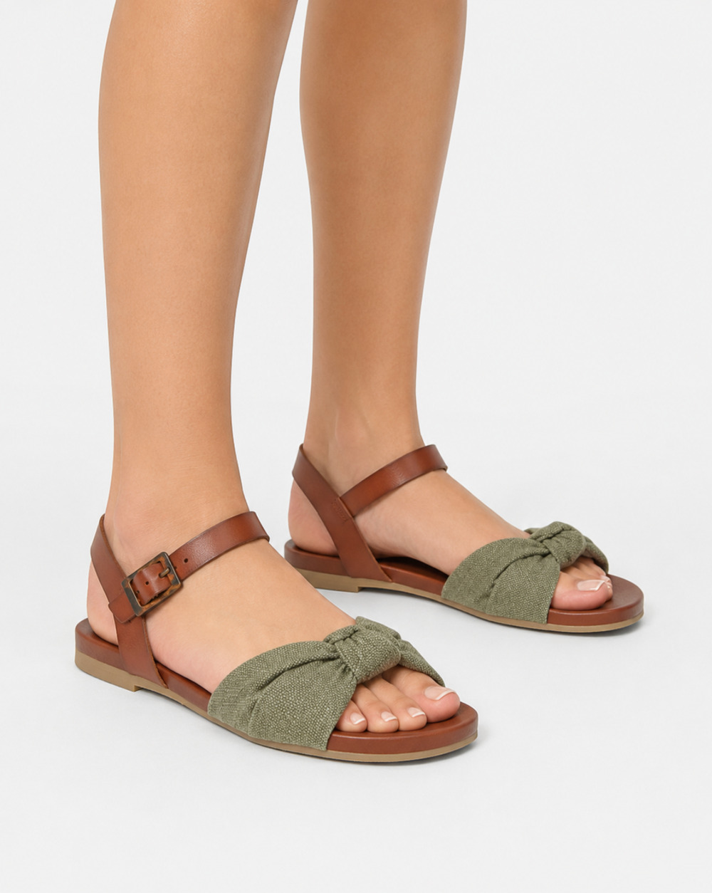 MIA Womens Addilynn Sandals US 6 Green Knotted Fabric Front NWOB